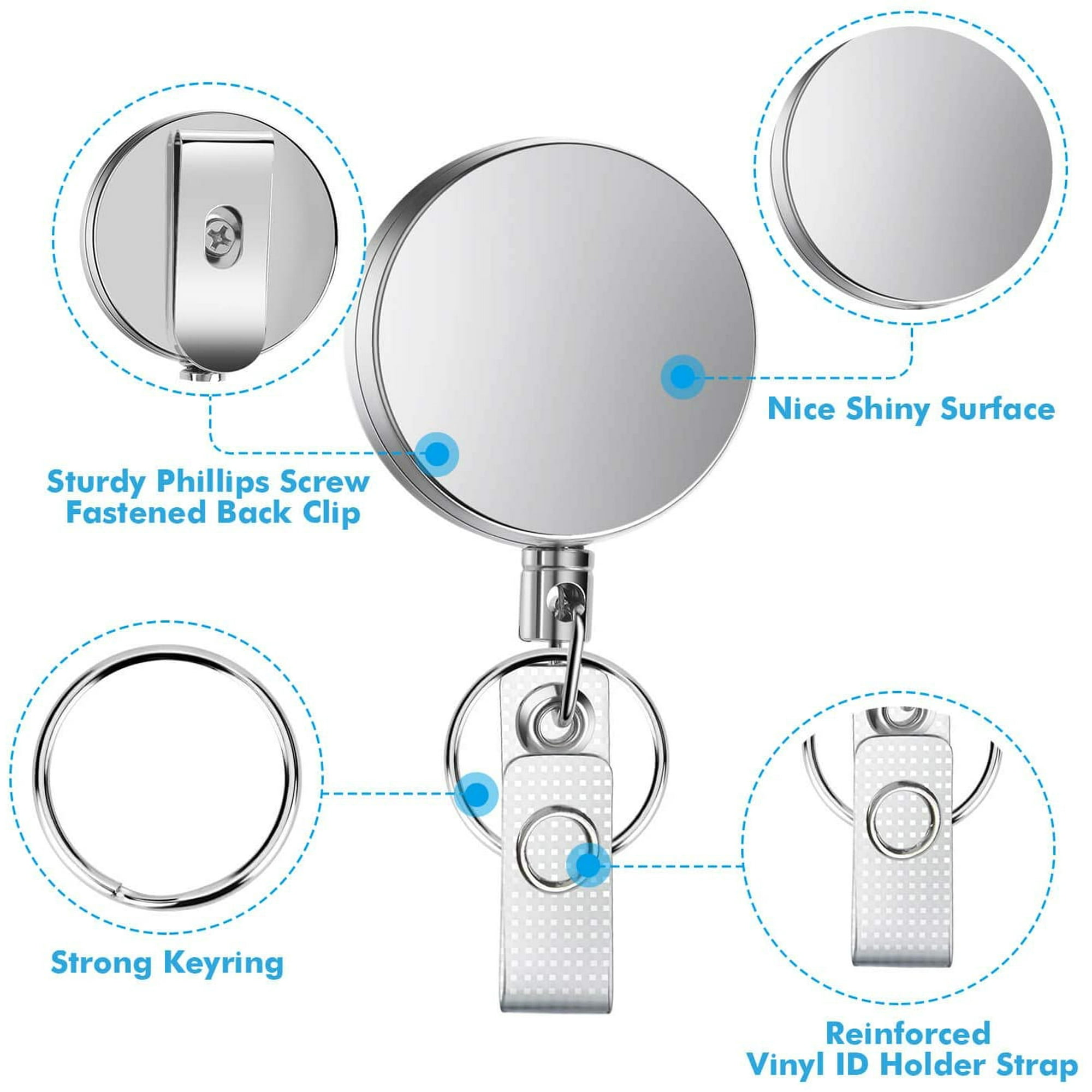 Badge Reels Retractable 2Pack Heavy Duty Badge Reel With Metal Chain, WENSUNNIE Metal ID Nurse Badge
