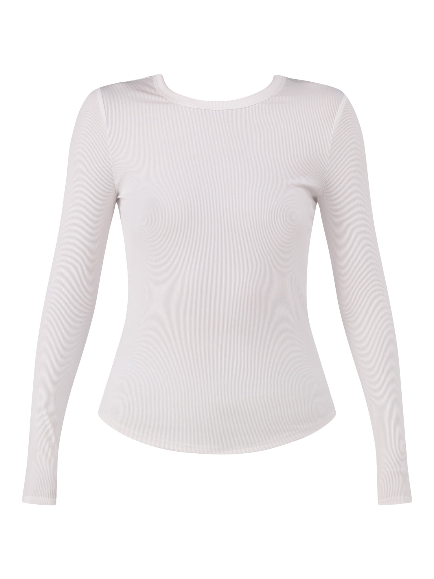 No Boundaries Ribbed Crewneck Tee with Long Sleeves, 1 or 2-Pack, Women's & Women's Plus XXS-XXL