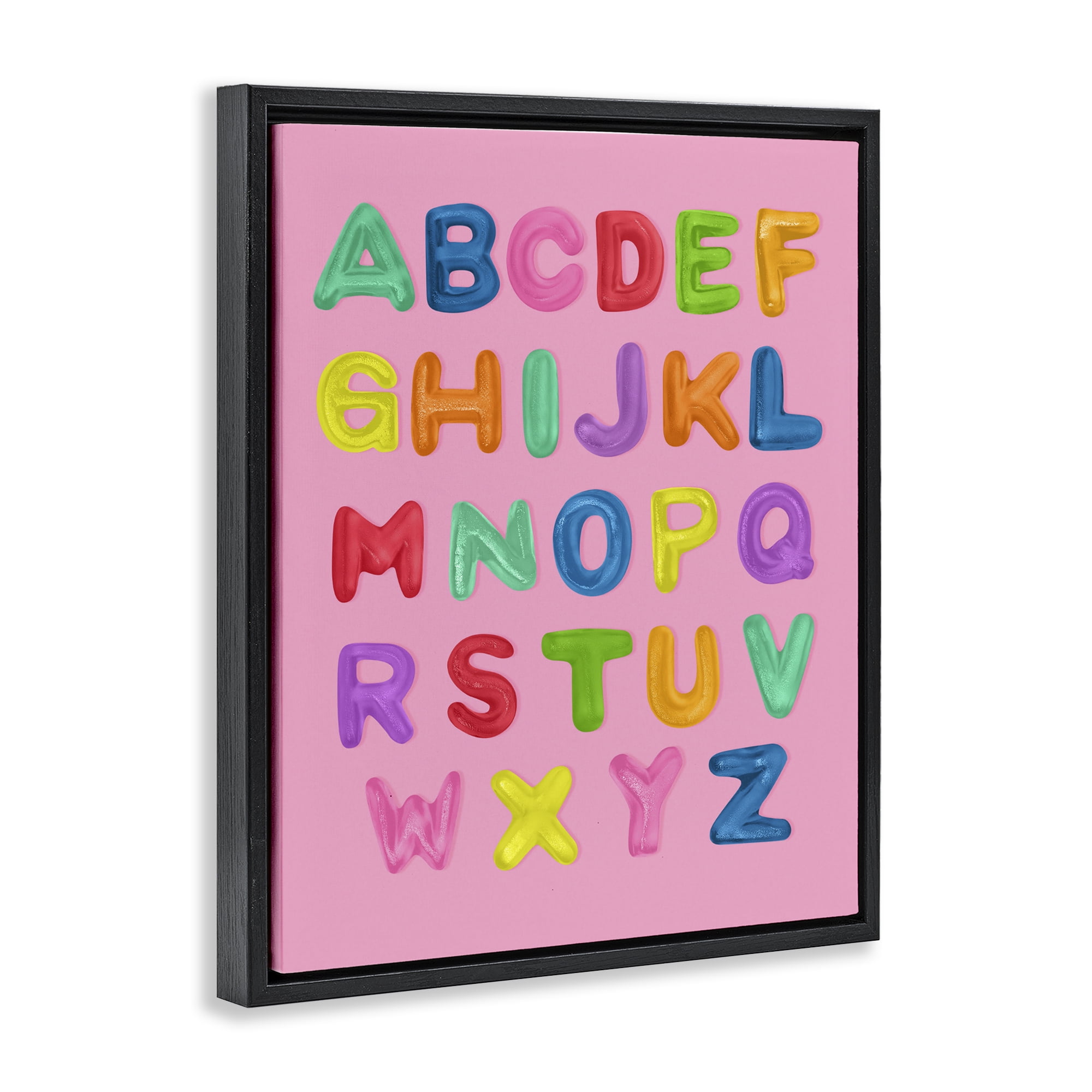 Stupell Industries Gummy Alphabet over Pink Black Framed Floater Canvas Wall Art, design by LISH Creative