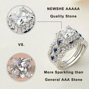 Newshe Jewellery Wedding Ring Set For Women 925 Sterling Silver Engagement 2.5ct Princess White 3pcs Cz Blue Size 8