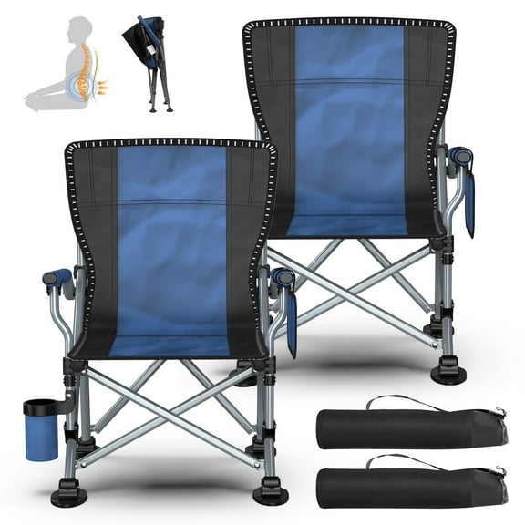 Lnow 2 Pack Folding Camp Chair Portable Outdoor Chair with Cup Holder – Lightweight, for Camping, Tailgating & Sports, Blue
