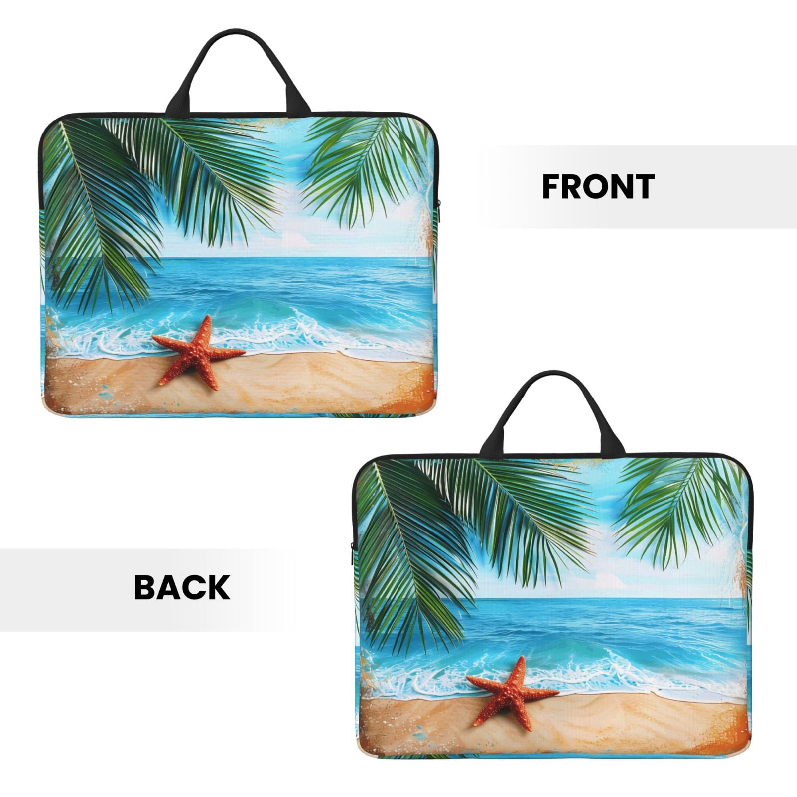 Laptop Sleeve Bag For Women Men 14inch Waterproof Durable Protective Computer Carrying Cover Handle Laptop Case Bag Beach Palm Leaf Starfish (9) (1)