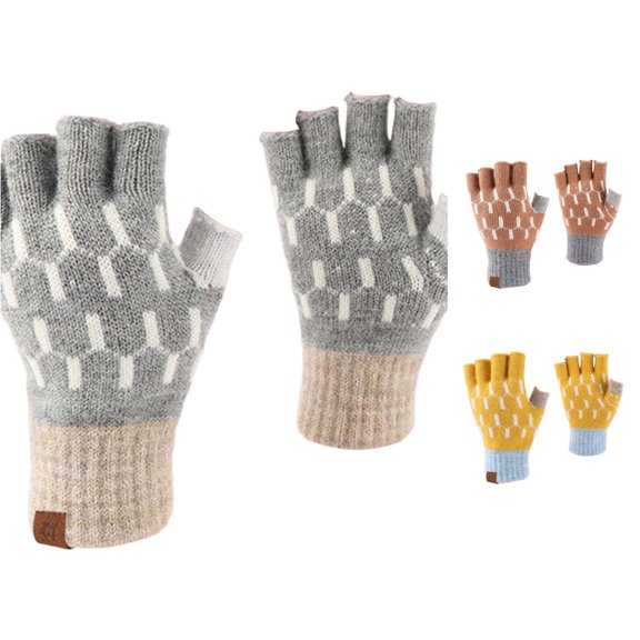 HNMKIU Winter Outdoor Thermal Knitted Fingerless Half Mittens Unisex Design For Daily Use Warm Cold Weather Grey - One Size