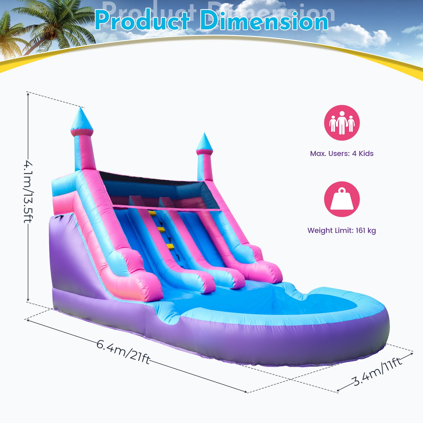 OFFMUST 21FT(L) Commercial Inflatable Water Slide for Adults Kids, Dual Lane with Big Splash Pool Blower Included