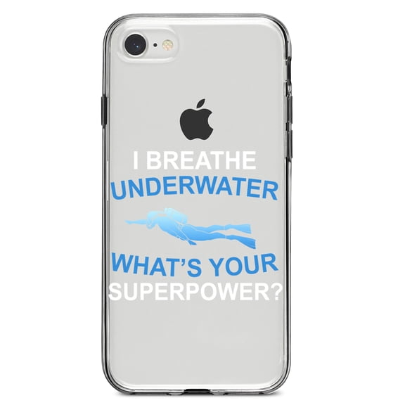 DistinctInk Clear Shockproof Hybrid Case for iPhone 7 8 SE (2020 Model) 4.7" Screen TPU Bumper Acrylic Back Tempered Glass Screen Protector - I Breathe Underwater What's Your Superpower