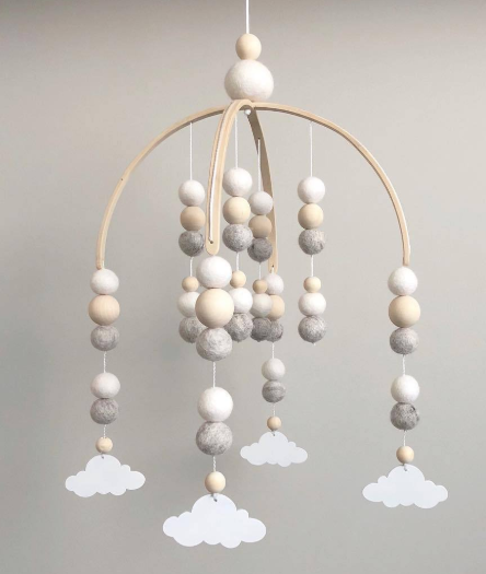 Wooden nursery mobile moon and stars Personalised mobile grey nursery Scandi decornursery decor Wood mobilenursery ideas moon mobile