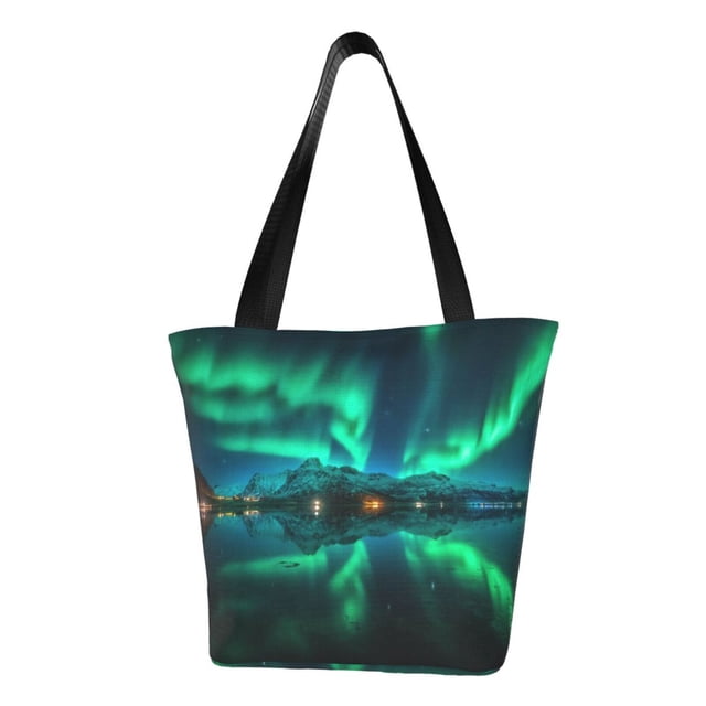 Fotbe Northern Lights Bolsa de Playa con Estampado, Bolsa de Hombro, Bolsa de Mano Espaciosa, Bolsa de Viaje Ligera, Bolsa de Compras Versátil