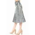 thumbnail image 3 of Be-Girl Women's Distressed Acid Wash Denim Midi Skirt, Mid-Rise Waist, Raw Hem, 3 of 6