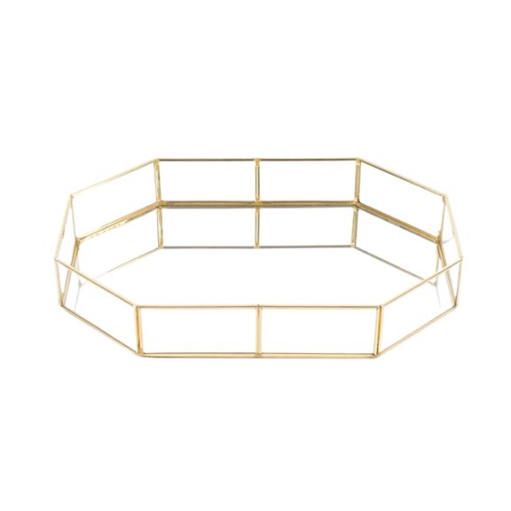 CHUNYAN Glass Gold Mirror Tray Gold Multi-purpose Decorative Tray Polygonal Beautiful and Elegant Vanity Tray Bathroom Counter Desktop