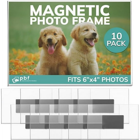 pbf 6x4 Magnetic Picture Frames for Refrigerator | 6 x 4 Clear Magnetic Acrylic Frames | Magnetic Photo Holders for Fridge, Locker, Photo Board, Art Display, Sign Holder (10-Pack)