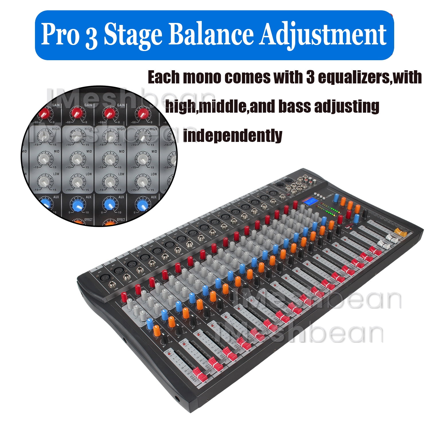 iMeshbean Professional Audio Mixer Sound Board Console, 16 Channel Studio Audio Mixer, USB Live Studio Audio Mixing Power Mixing Amplifier Studio Audio DJ KTV Mixing Console USB Slot
