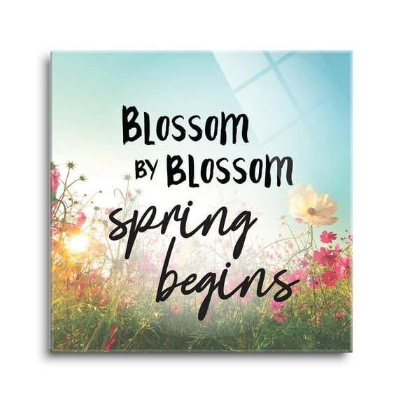 Spring Begins Sunlit Pink Floral 8 x 8 Glass Wall Hanging Sign