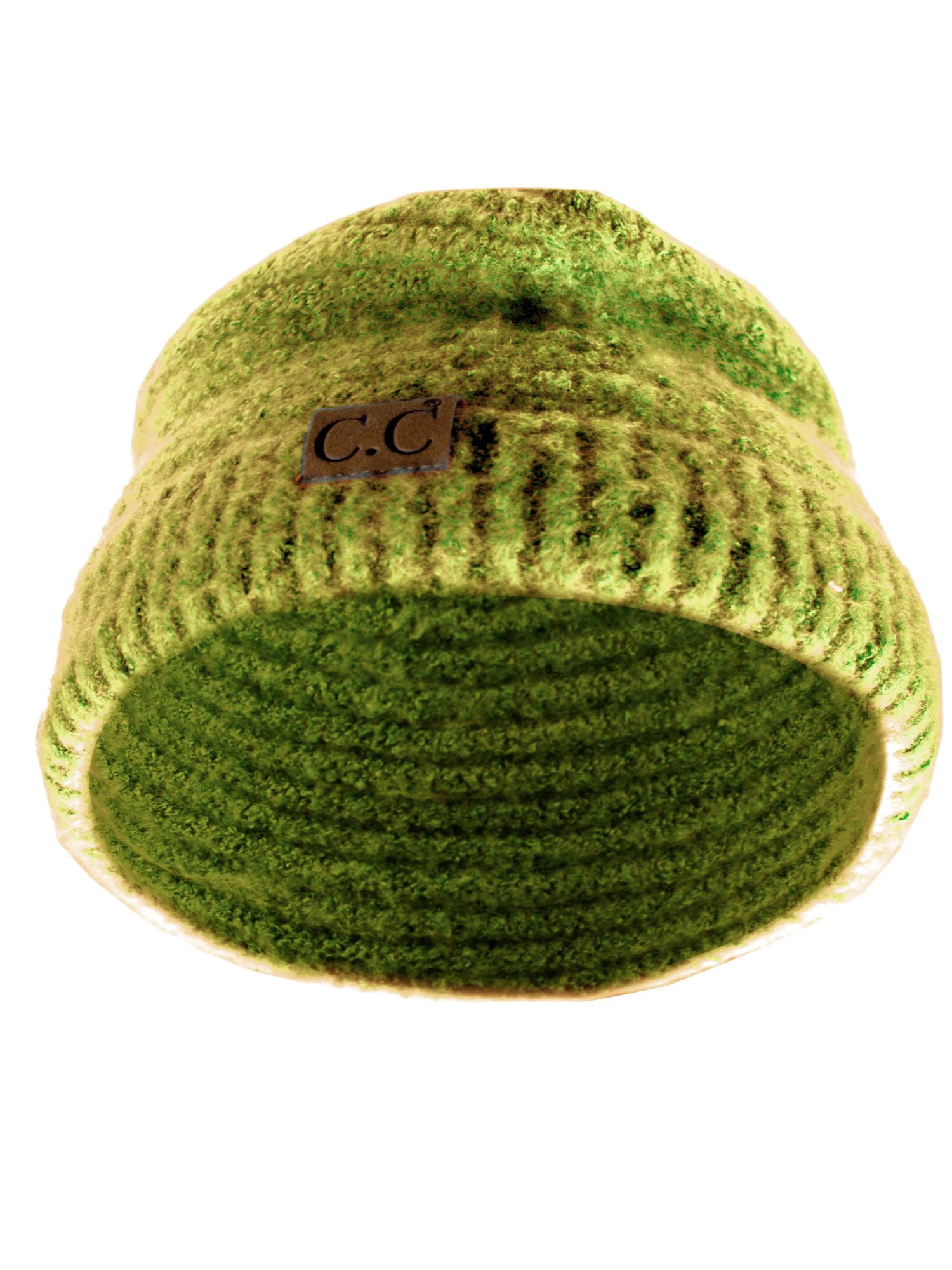 C.C Unisex Solid Color Warm Boucle Knit Skull Cap Cuff Beanie, Guacamole, Size: One size, Green