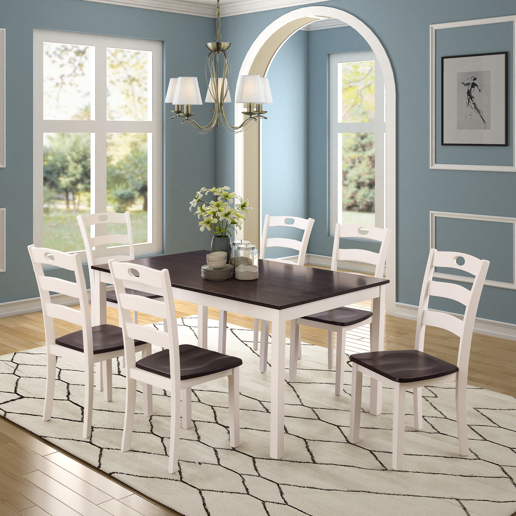 Clearance!White Dining Table Set for 6, Modern 7 Piece Dining Room ...
