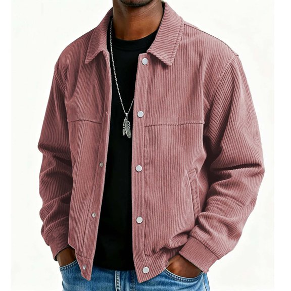 DayScoop Men's Long Sleeve Corduroy Jacket with Snap Button Front, Point Collar Casual Trucker Coat with Chest Pockets for Work Outdoor Daily