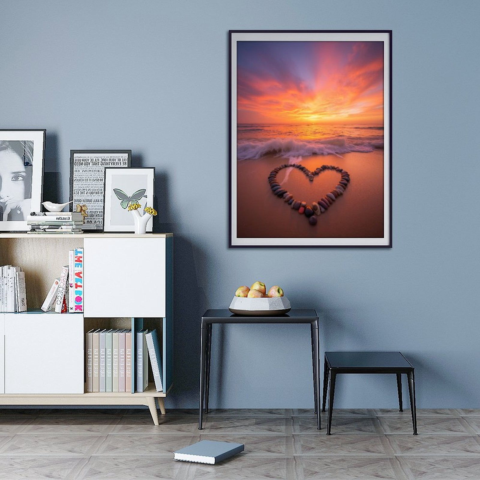 Diamond Art Kit for Adults, Sunset Beach Heart Stones Scene Diamond Painting for Adults Beginners, DIY Diamond Art Painting Kits, 5D Diamond Painting Crafts for Home Decor 12x16 Frameless