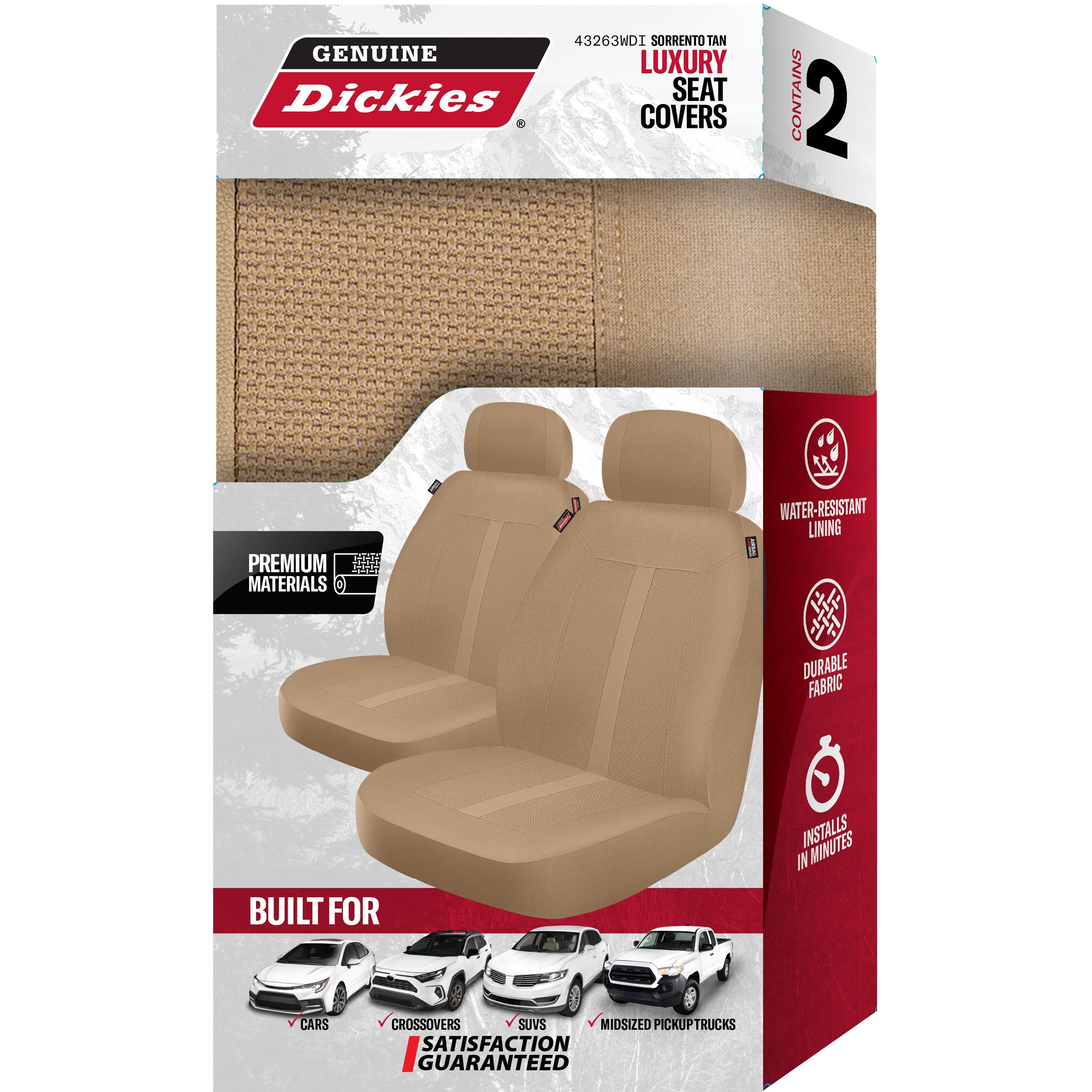 Genuine Dickies 2 Piece Sorrento Universal Car Seat Covers, Tan