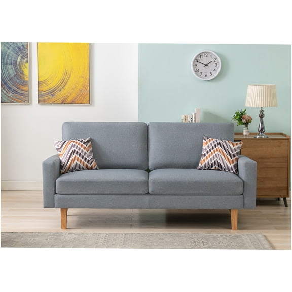 JERFIT Modern 70" Gray Linen Fabric Sofa Couch for Living Room with 2 Decorative Pillows