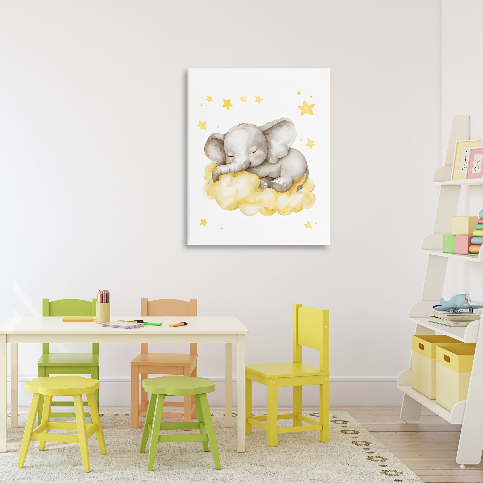 Stupell Industries Sleeping Elephant on Yellow Cloud Canvas Wall Art, design by LSR Design Studio