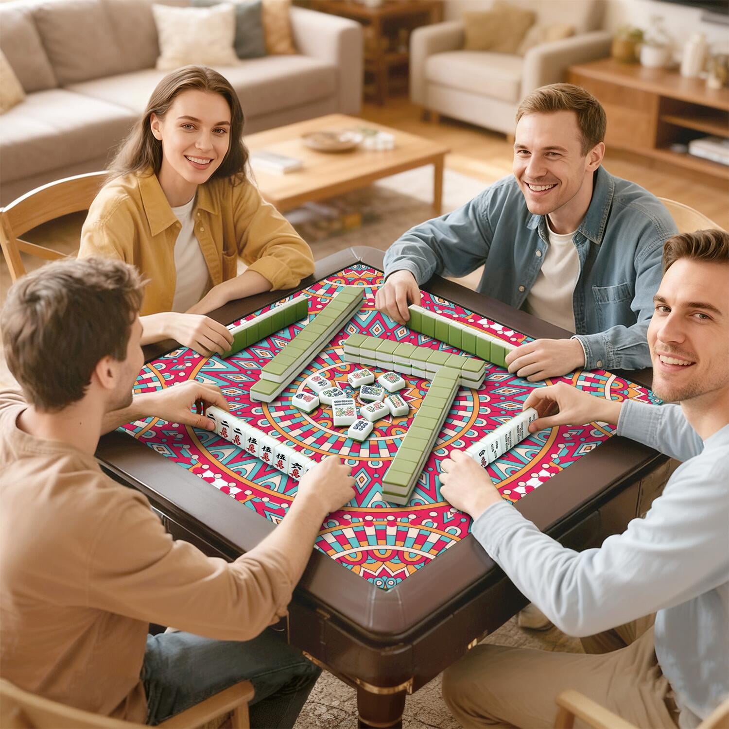 Mandala Mahjong Mat for Table, 31.5*31.5in Anti Slip American Mahjong Table Cloth, Noise Reduction, Neoprene Mah jongg Mat with Carrying Bag & 3 Dices, Mahjong Accessories Gift, Board Tile Games Mats