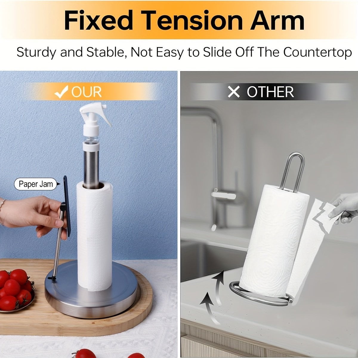 Gnmfd Paper Towel Holder with Spray Bottle Center, Stainless Steel Weighted Base for Kitchen Bathroom Cleaning, Tear Off One Hand Paper Towel Dispenser for Countertop Space Saving