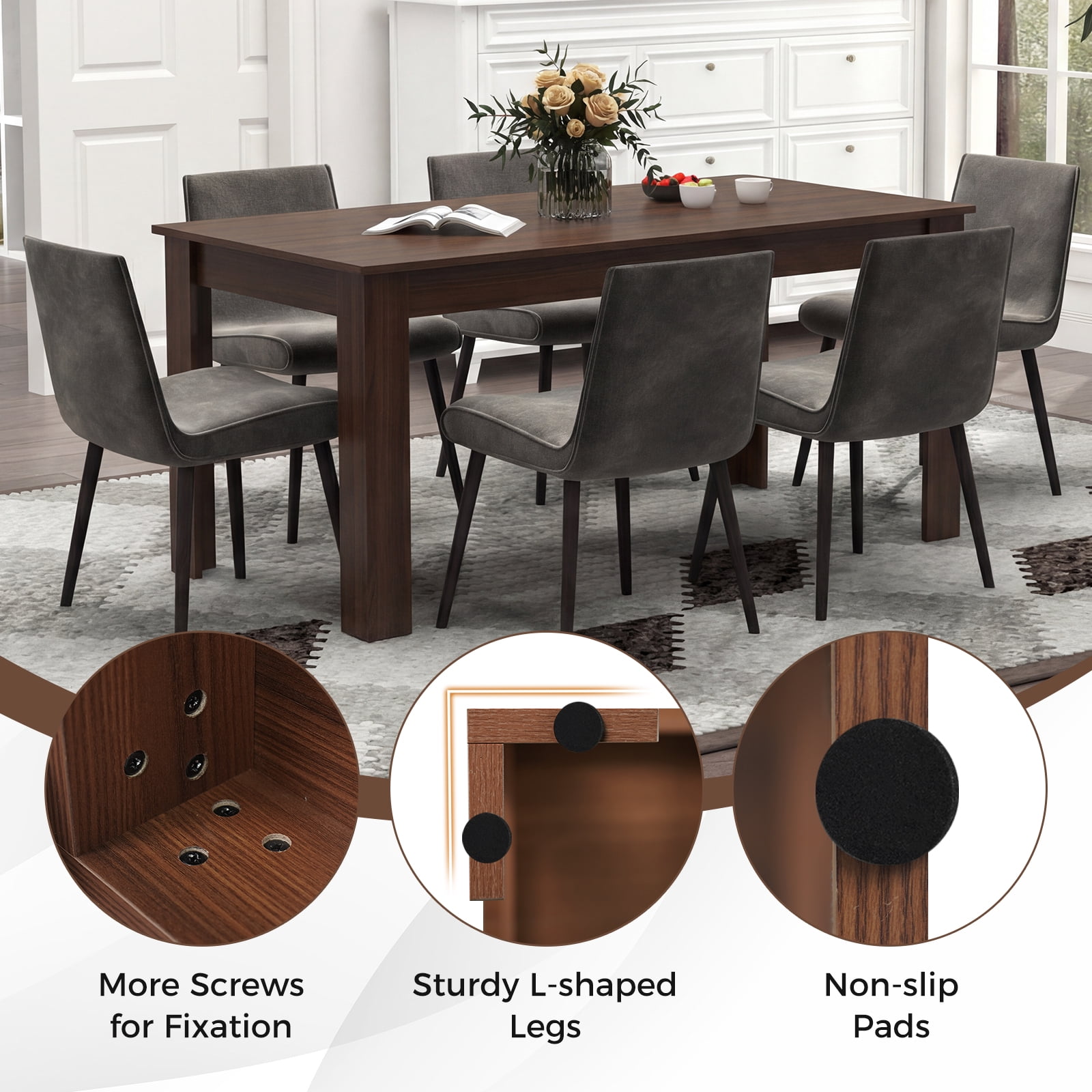 Costway 63" Dining Table Rectangular Modern Kitchen Table For 6 People Home Furniture Walnut