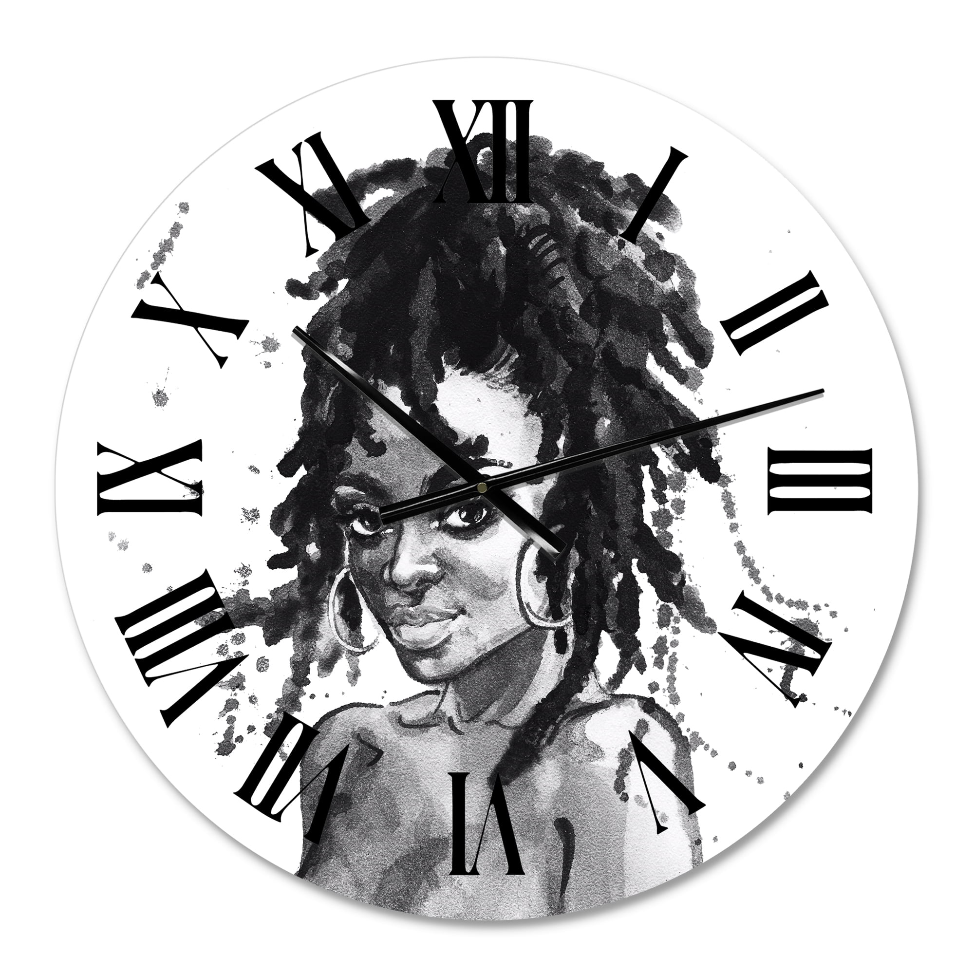Designart 'Monochrome Portrait Of African American Woman Ii' Modern Wall Clock