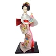 thumbnail image 1 of Figura coleccionable de geisha japonesa de 12 pulgadas, muñeca oriental, estatua artesanal de niña. Blanco y rosa, 1 of 9