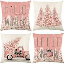 Christmas Pillow Covers Set of 4 for Christmas Decor Xmas Decorative Pillowcase Winter Holiday Throw Cushion Case for Home (Pickup Christmas Tree) (Pink, 16"x16")