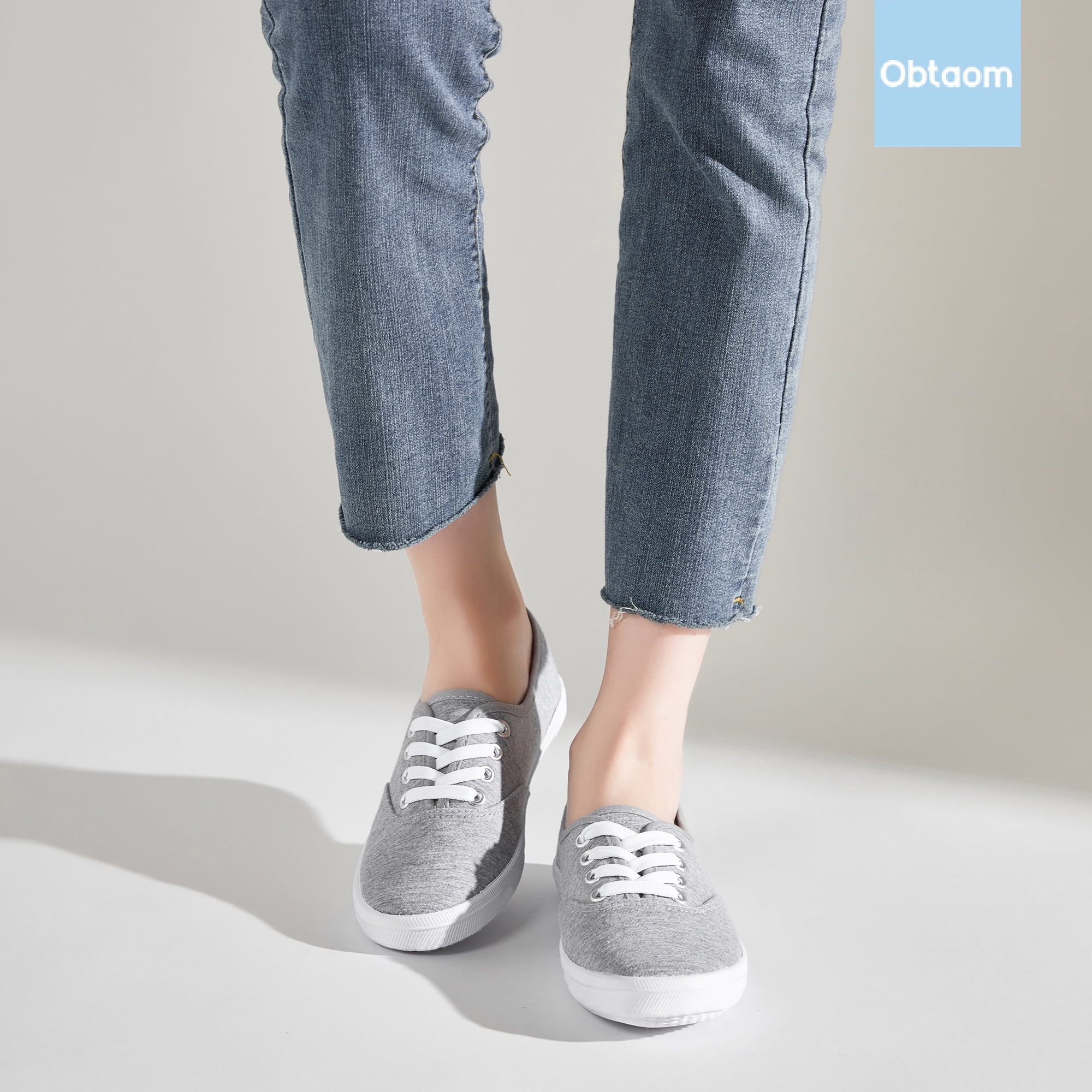 Obtaom Women’s Canvas Sneakers Fashion Lace Up Canvas Shoes,Low Top Casual Flat,Lightweight Tennis Shoes.(Gray,US10)