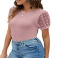 thumbnail image 3 of POINTERTECK T-shirt pour Femmes Col Rond Patchwork Manches Courtes Été Slim Fit Tops Casual Tops Daily Wear, 3 of 6