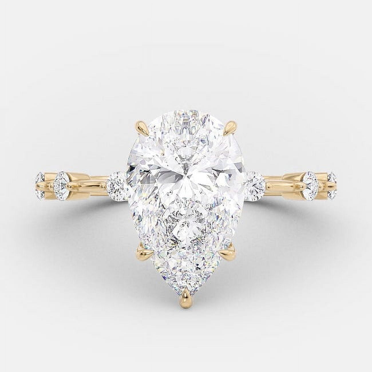 solitaire jewels 3CT Pear Moissanite Pave Diatance Diamond Solitaire Engagement Ring For Women, 10K White Gold