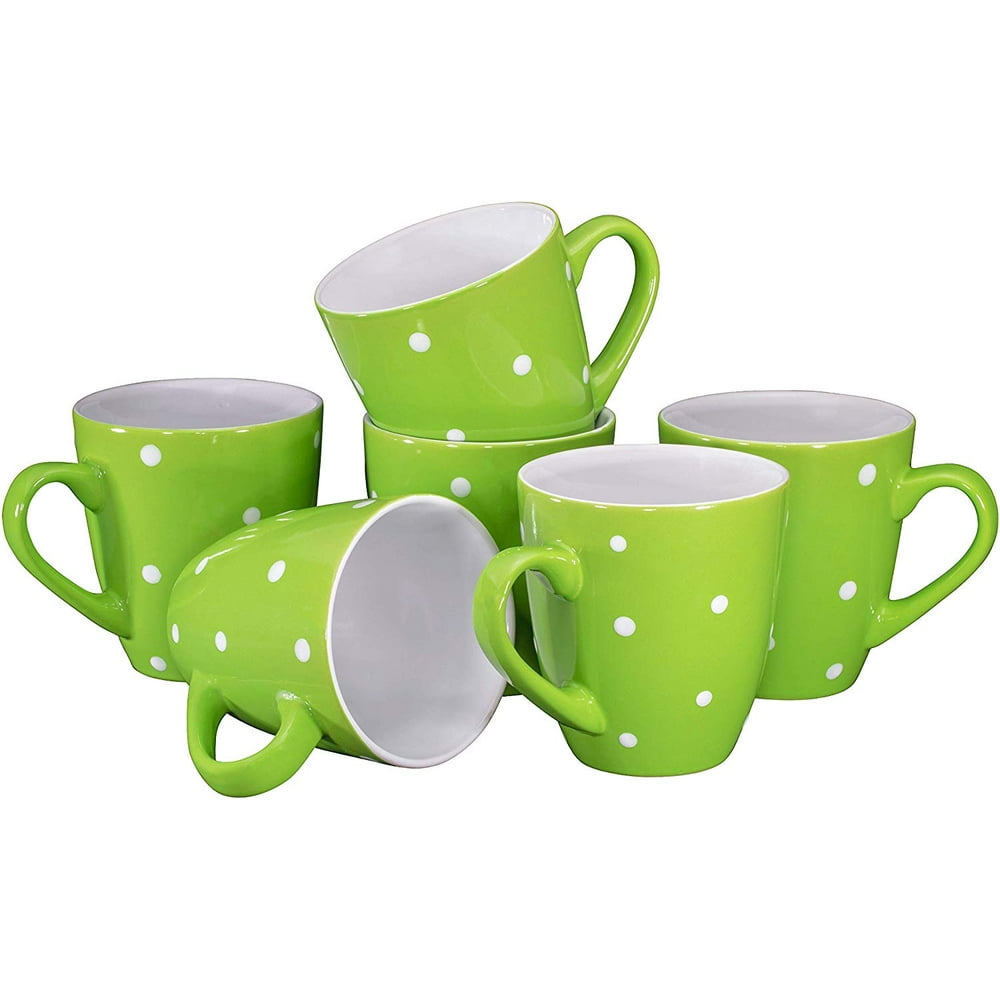 Polka Dot Coffee Mug Set Set of 6 Largesized 16 Ounce Ceramic Coffee