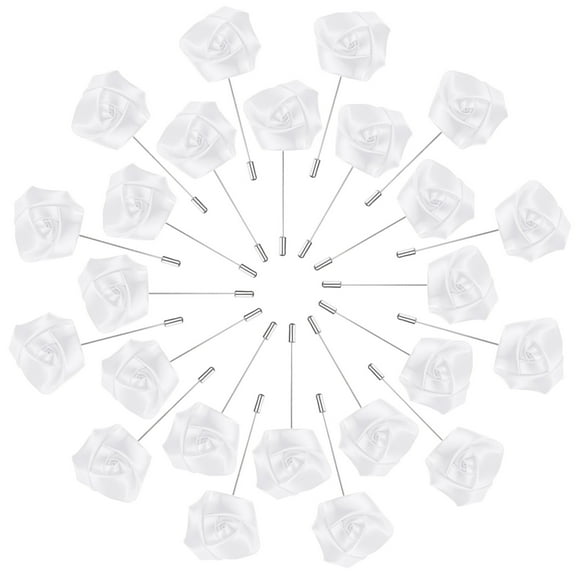 Uxcell 24-Pack Flower Lapel Pins for Men, Rose Boutonnieres Pin Groom Boutonnieres for Wedding/Dance/Party [Pure White]