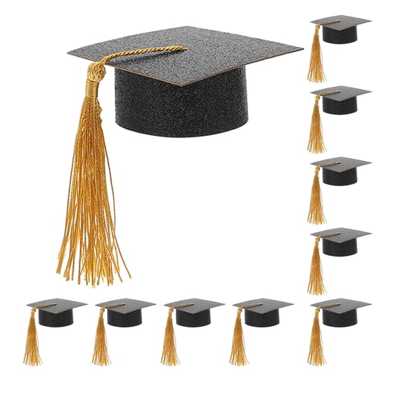 HOMEMAXS 12pcs Mini Cute Graduation Cap Wine Bottle Toppers Covers Mini Decorative Hat with Tassel for School Home Graduation Party