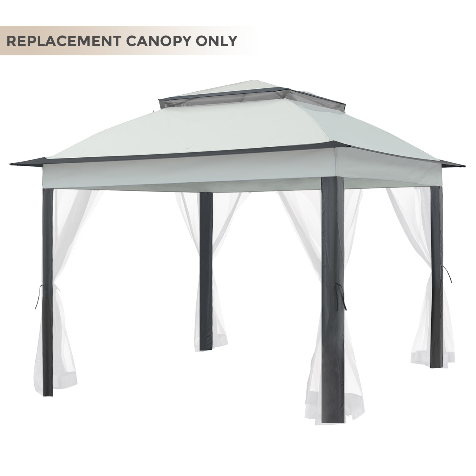COOS BAY 11x11 Replacement Gazebo Top with Air Vent Sunshade Polyester Top Cover Only, Gray