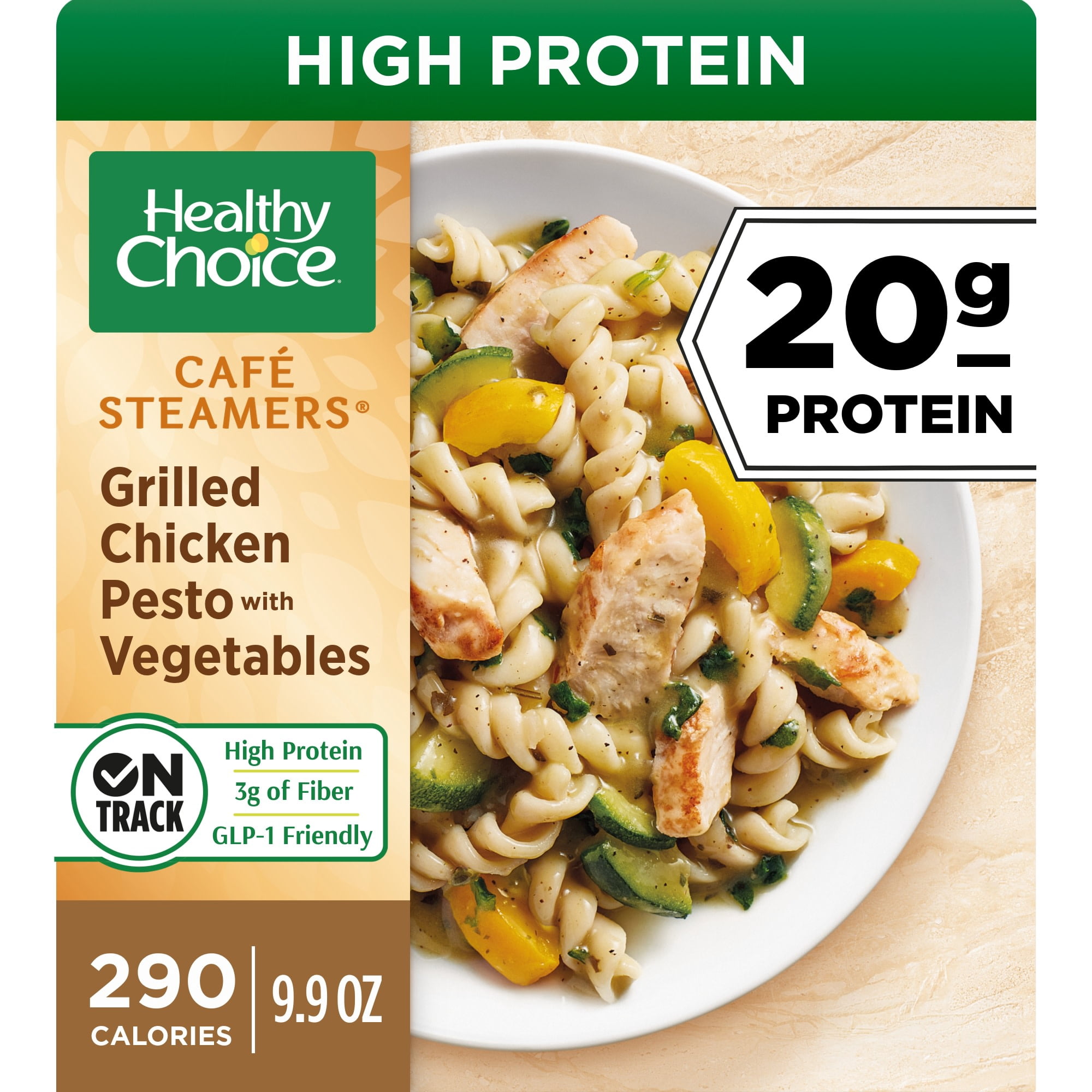 Healthy Choice Cafe Steamers Grilled Chicken Pesto With Vegetables, High Protein Frozen Meal, 9.9 oz. Bowl