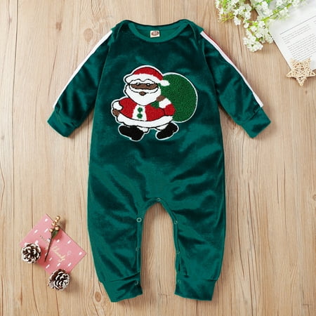 

TOWED22 Baby Sweater Romper Newborn Baby Girl Christmas Outfits Elk Xmas Tree Pattern Ribbed Jumpsuit Long Flared Sleeve Romper Playsuit Green
