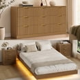 thumbnail image 2 of ASTUVIA 4-Piece Bedroom Set for Adult, Fluted Queen Floating LED Bed Frame with 2 Nightstands and Fluted 9 Drawer Dressers,Light Walnut, 2 of 10