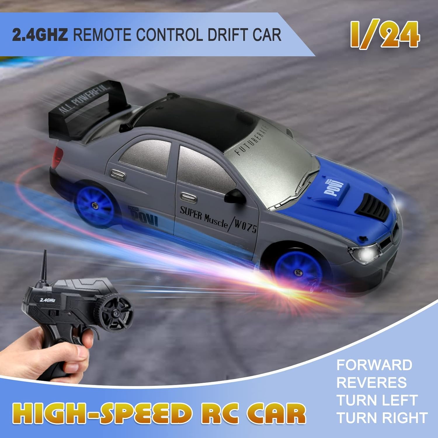 ATJIA Remote Control Car RC Drift Car 2.4GHz 1:24 Scale 4WD 15KM/H High Speed Drifting Tire Racing Sport Toy Car