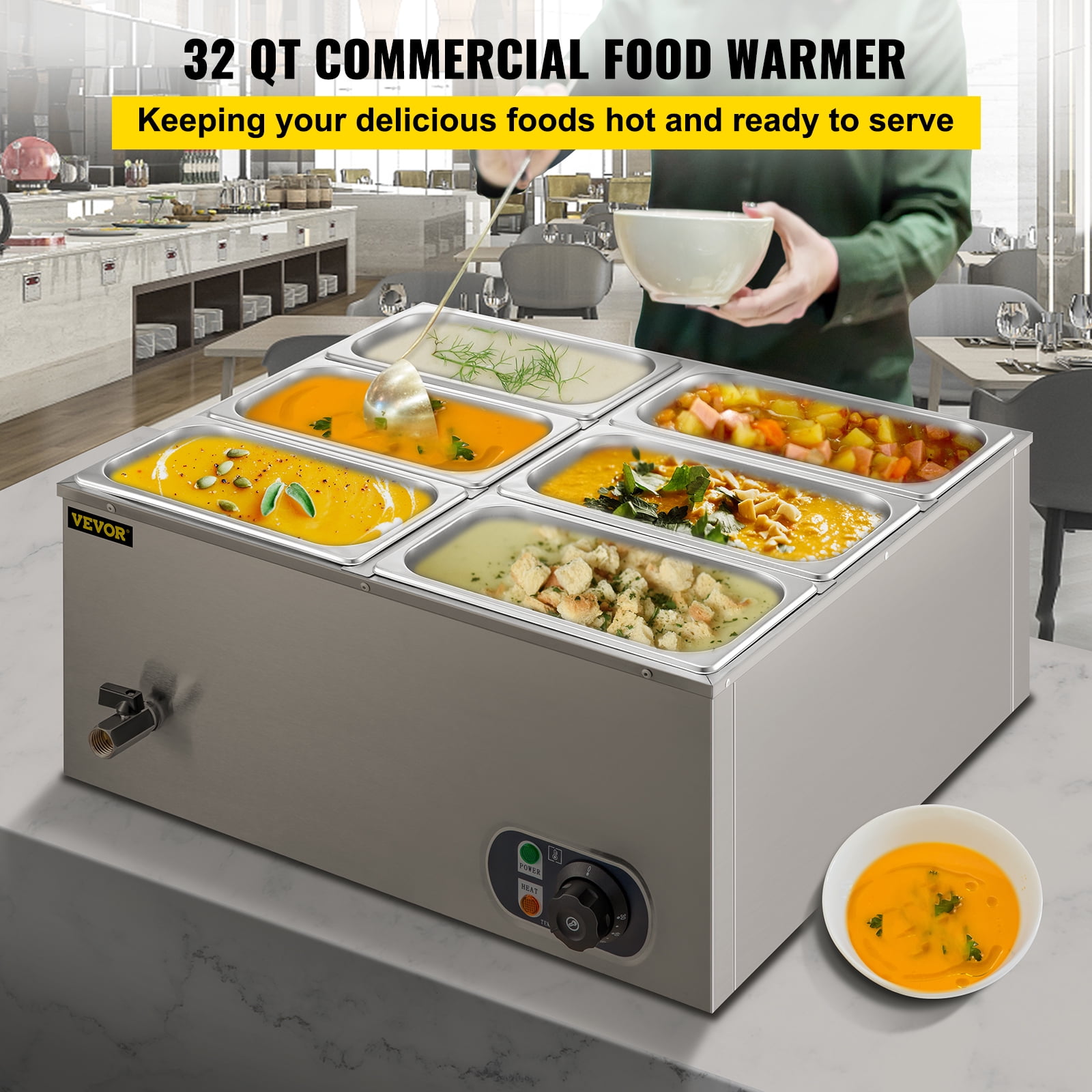 VEVOR 2-Pan Commercial Food Warmer 1200-Watt 6 in. Deep Stainless Steel  Buffet Food Warmer 8.5 Qt./Pan BWTCXTC2C00000001V1 - The Home Depot