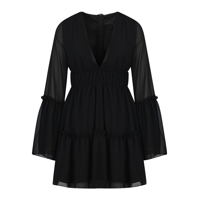 v neck flare sleeve dress Bell Sleeve V-neck Chiffon Fit and Flare Wedding Dress main image 1