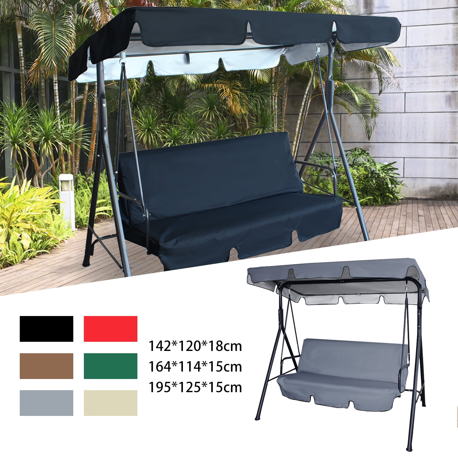Anti-UV Swing Canopy Replacement Porch Top Cover Waterproof Swing Chair Seat Top Cover for Outdoor Garden Patio Porch Seat Furniture 195x125x15cm Swing Canopy Cover Beige 
