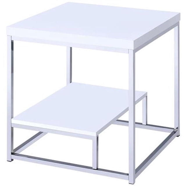 Steve Silver Lucia 24" Square End Table in White and Chrome Metal