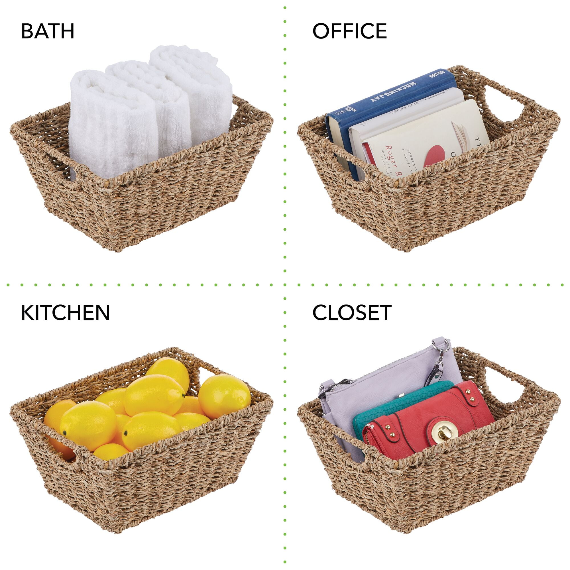 mDesign Woven Seagrass Nesting Kitchen Storage Basket Bins, 4 Pack - Natural/Tan