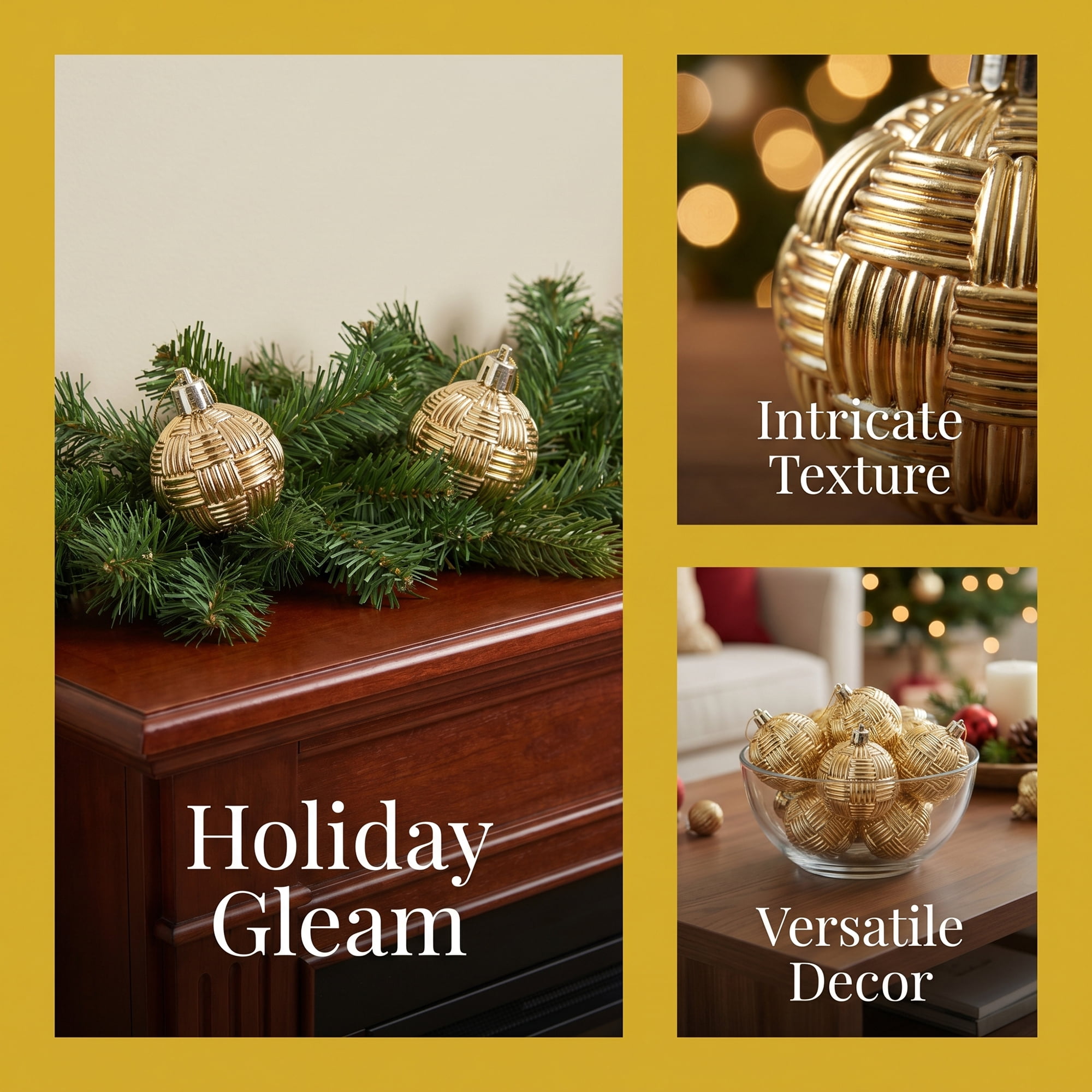 Unique Bargains 6Pcs Woven Texture Balls Mini Decorative Spheres Orbs Gold 1.6"