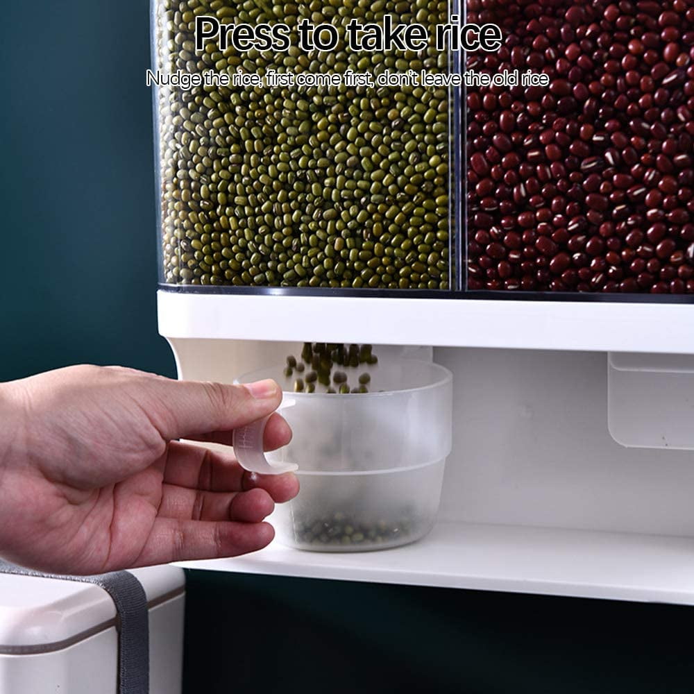 Buy Wholesale China 3 Grids Wall Mounted Dry Food Dispenser Rice Dispenser  Large Sealed 13 Lbs Rice Storage Container & Rice Dispenser at USD 6.16