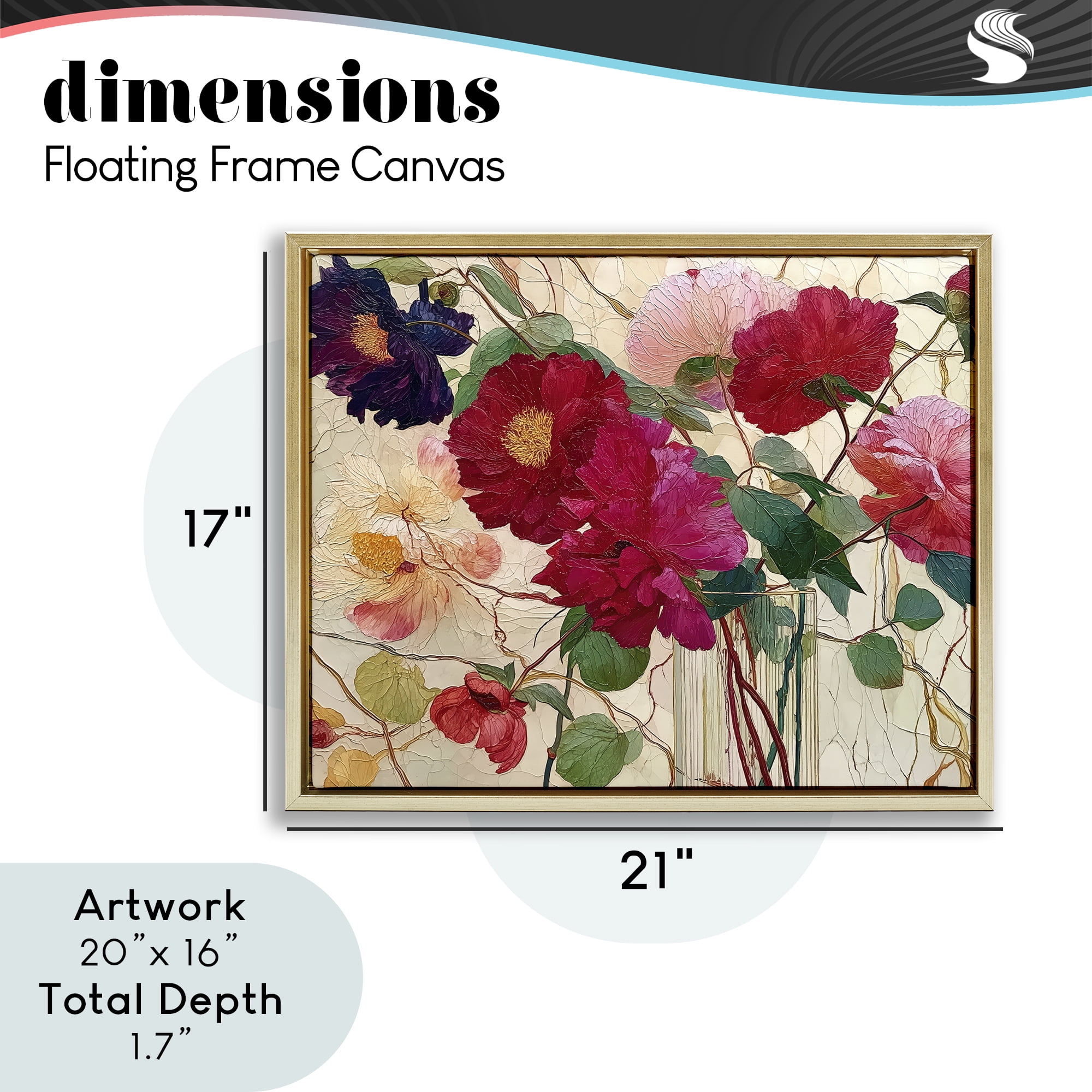 Haiku Flower Vase Gold Framed Floater Canvas Wall Art, design by Annabelle Hall