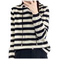 thumbnail image 2 of PiGOGI Women's Hooded Striped Sweater Loose Casual Long Sleeve Pullover Top for Fall Winter Black M, 2 of 4
