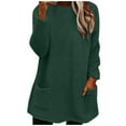 thumbnail image 4 of LEAVINGSUO Womens Tops Long Sleeve Fall Women's Round- Neck and Winter Loose Solid Pocket Warm Long Sleeve Blouse Tops, 4 of 7